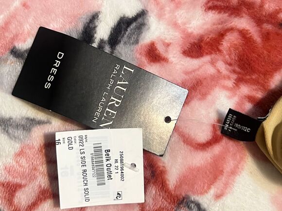 Lauren Ralph Lauren Gold Long Sleeve Ruched Sheath Dress Size 16 - Picture 2 of 14